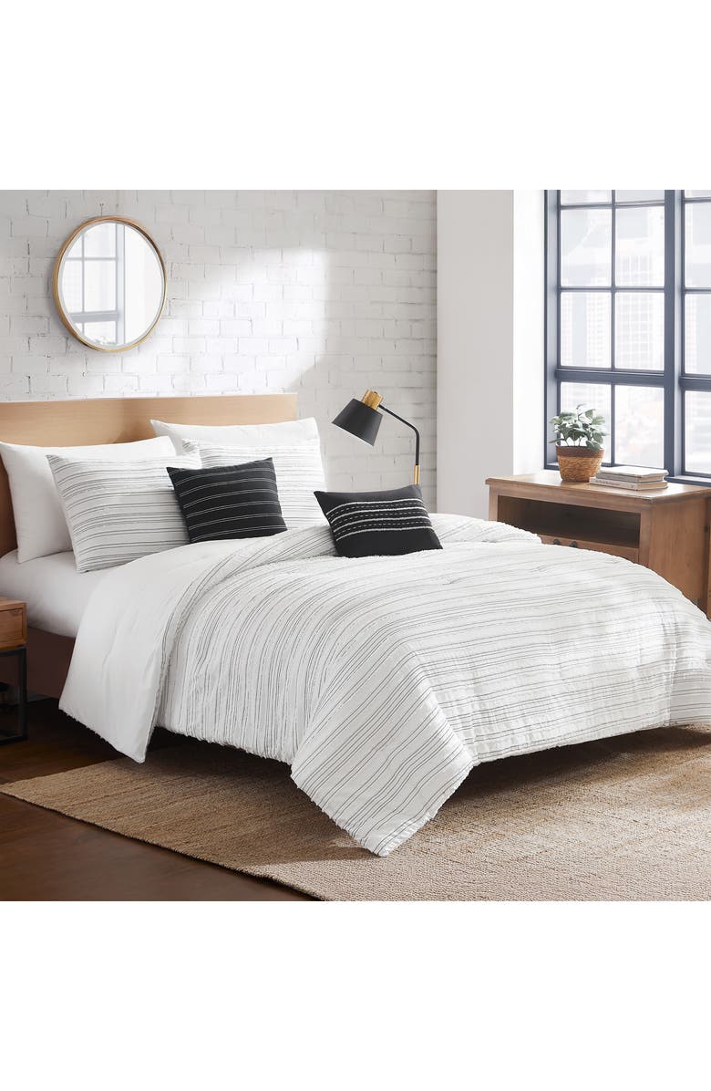 Modern Threads Dixie 5-Piece Comforter Set, Main, color, White/ Graphite Stripes
