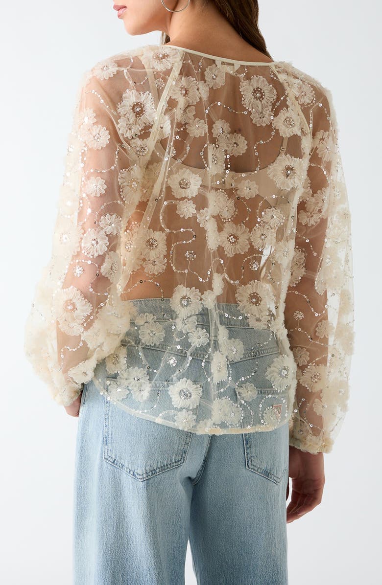 GUESS Sequin Sheer Top, Alternate, color, Cream White Multi