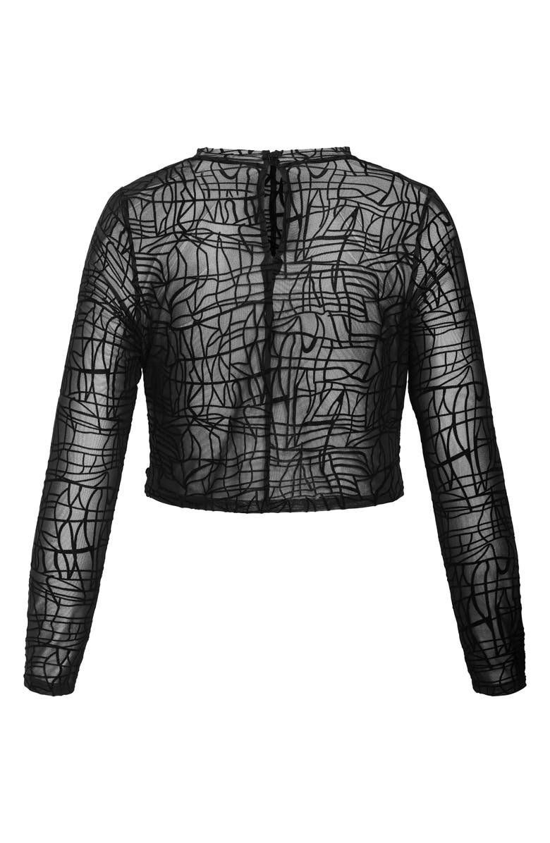 City Chic Evie Long Sleeve Mesh Crop Top, Alternate, color, Black