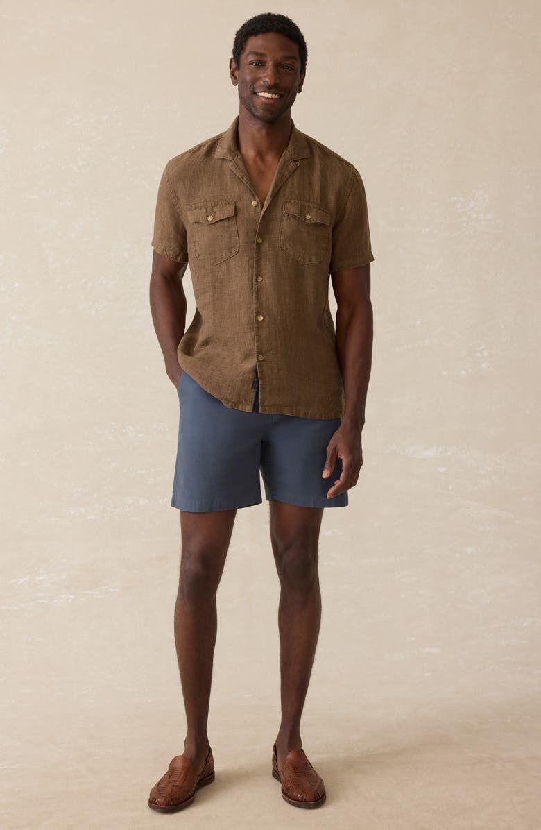 Faherty Reserve Basque Houndstooth Linen Camp Shirt, Alternate, color, Dark Oakwood Pincheck