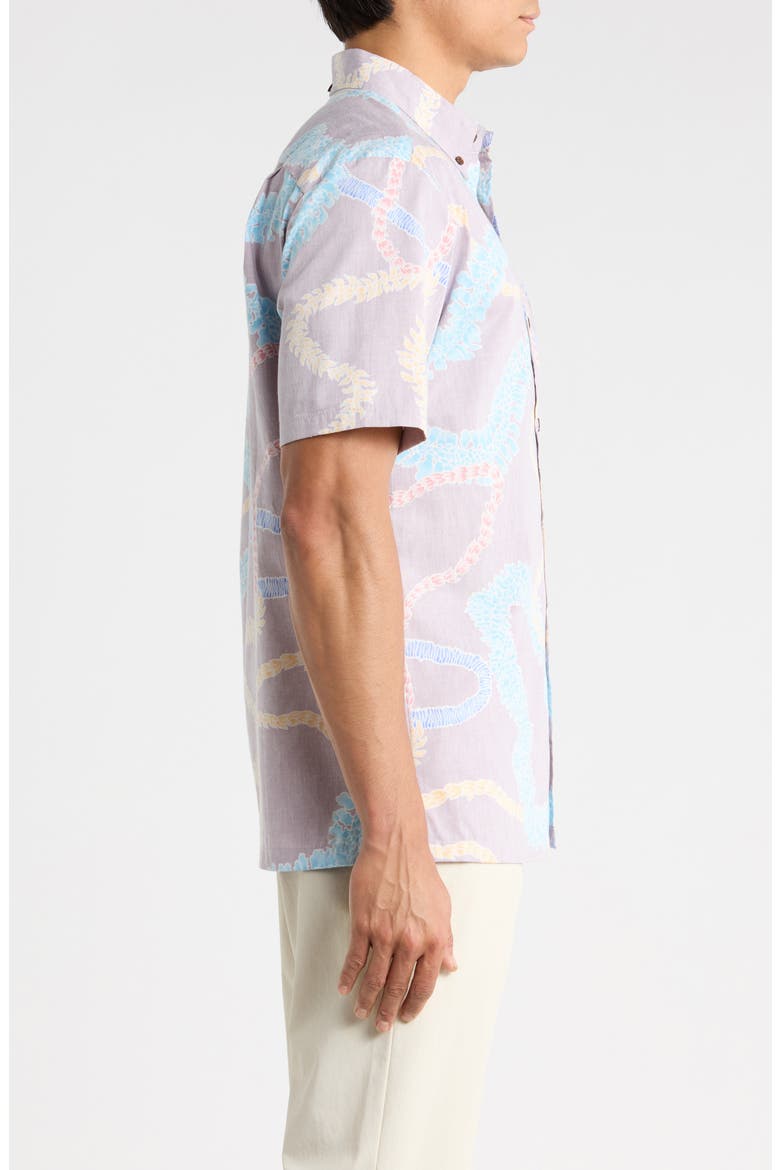Lei Aloha Short Sleeve Cotton Button-Down Shirt, Alternate, color, PUA
