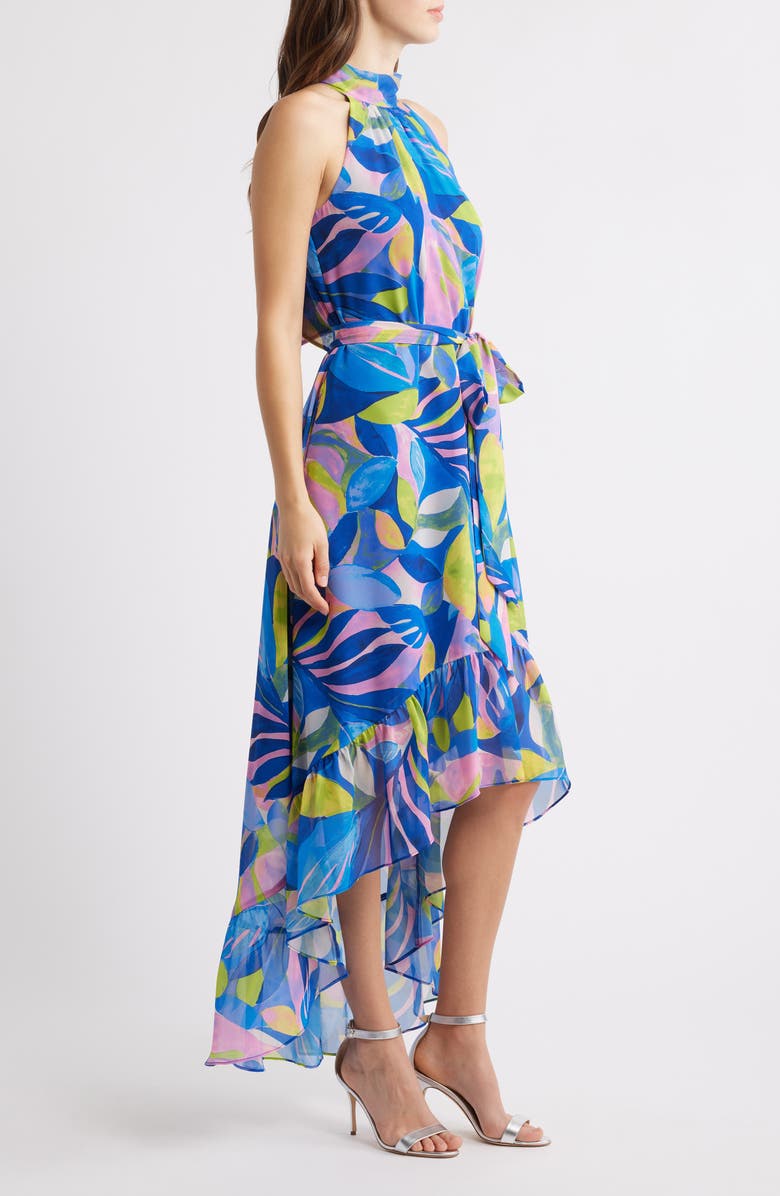 Eliza J High-Low Halter Dress, Alternate, color, Blue Multi