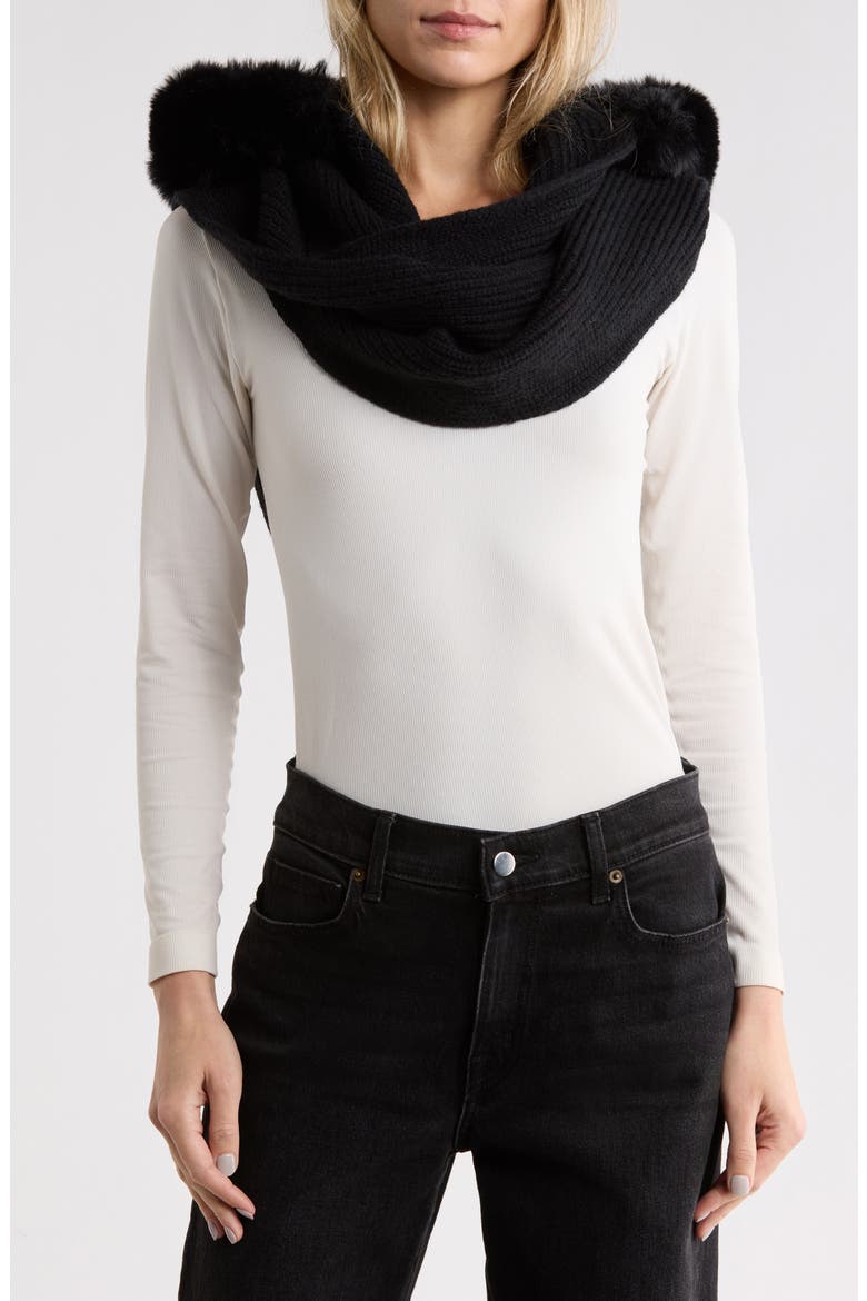 Lux Faux Fur Hooded Scarf, Main, color, BLACK