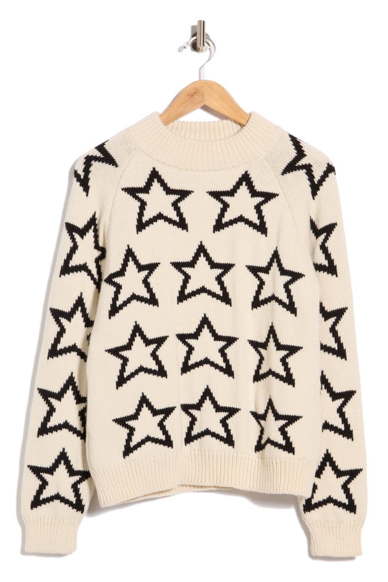 Mock Neck Star Pullover Sweater, Main, color, IVORY / BLK
