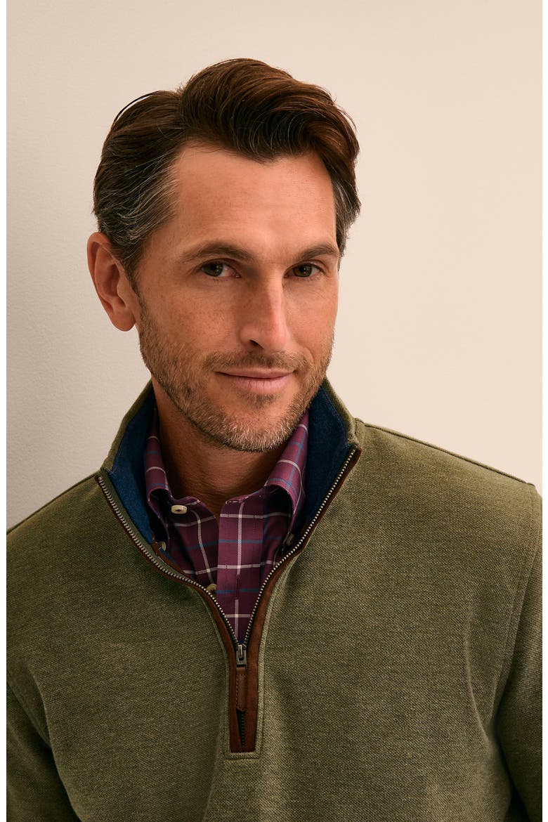 Piqué Half-Zip Pullover, Alternate, color, GREEN/ NAVY