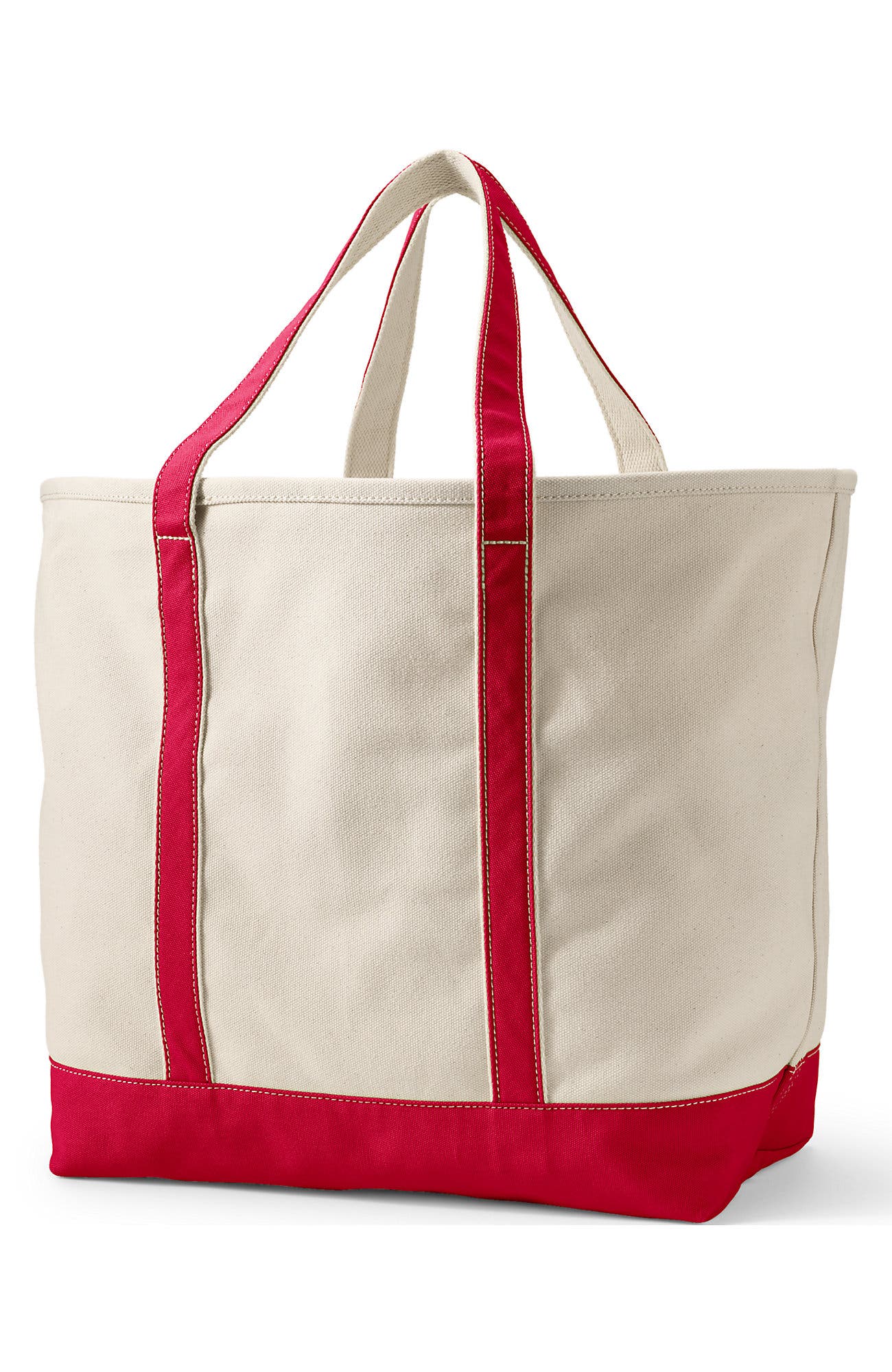 Lands' End Open Top Canvas Tote Bag, Alternate, color, Natural/Heritage Red