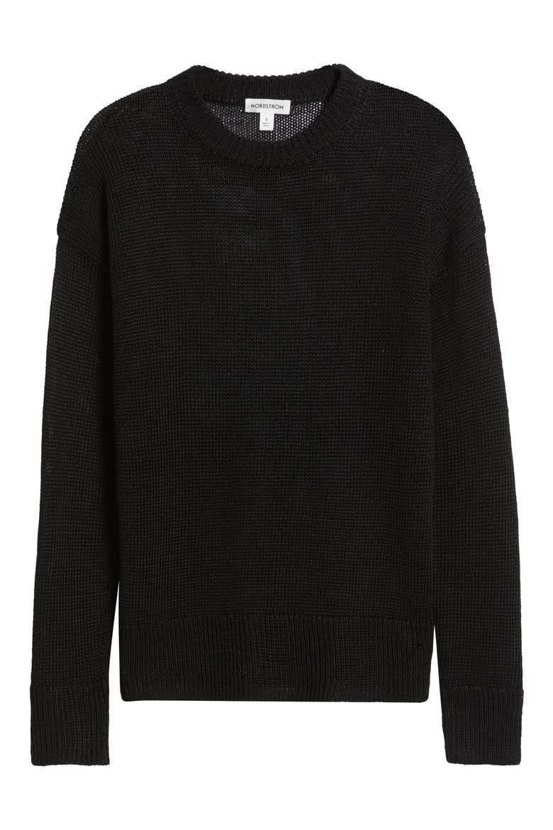 Open Knit Linen Sweater, Alternate, color, BLACK