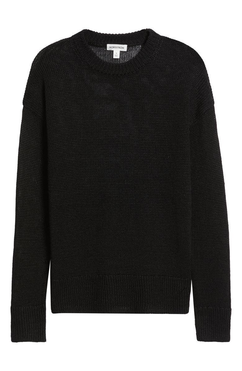 Nordstrom Open Knit Linen Sweater, Alternate, color, Black