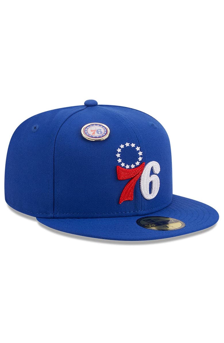 New Era Men's New Era Royal Philadelphia 76ers Chainstitch Logo Pin 59FIFTY Fitted Hat, Alternate, color, Royal