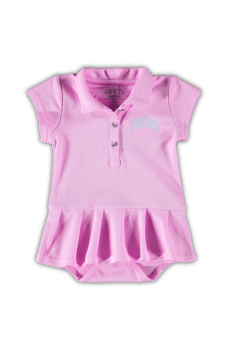 GARB Girls Infant Garb Pink Ohio State Buckeyes Caroline Cap Sleeve Polo Bodysuit, Main, color, 