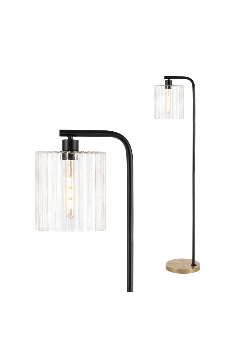 Easton 60.75" Modern Minimalist Metal/Ribbed Glass LED Floor Lamp, Brass Gold/Black, Main, color, Brass Gold/Black