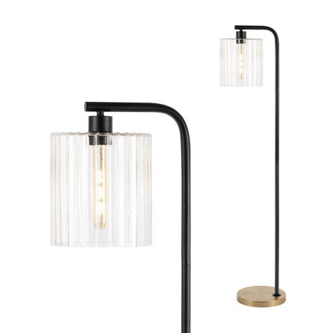 Easton 60.75" Modern Minimalist Metal/Ribbed Glass LED Floor Lamp, Brass Gold/Black