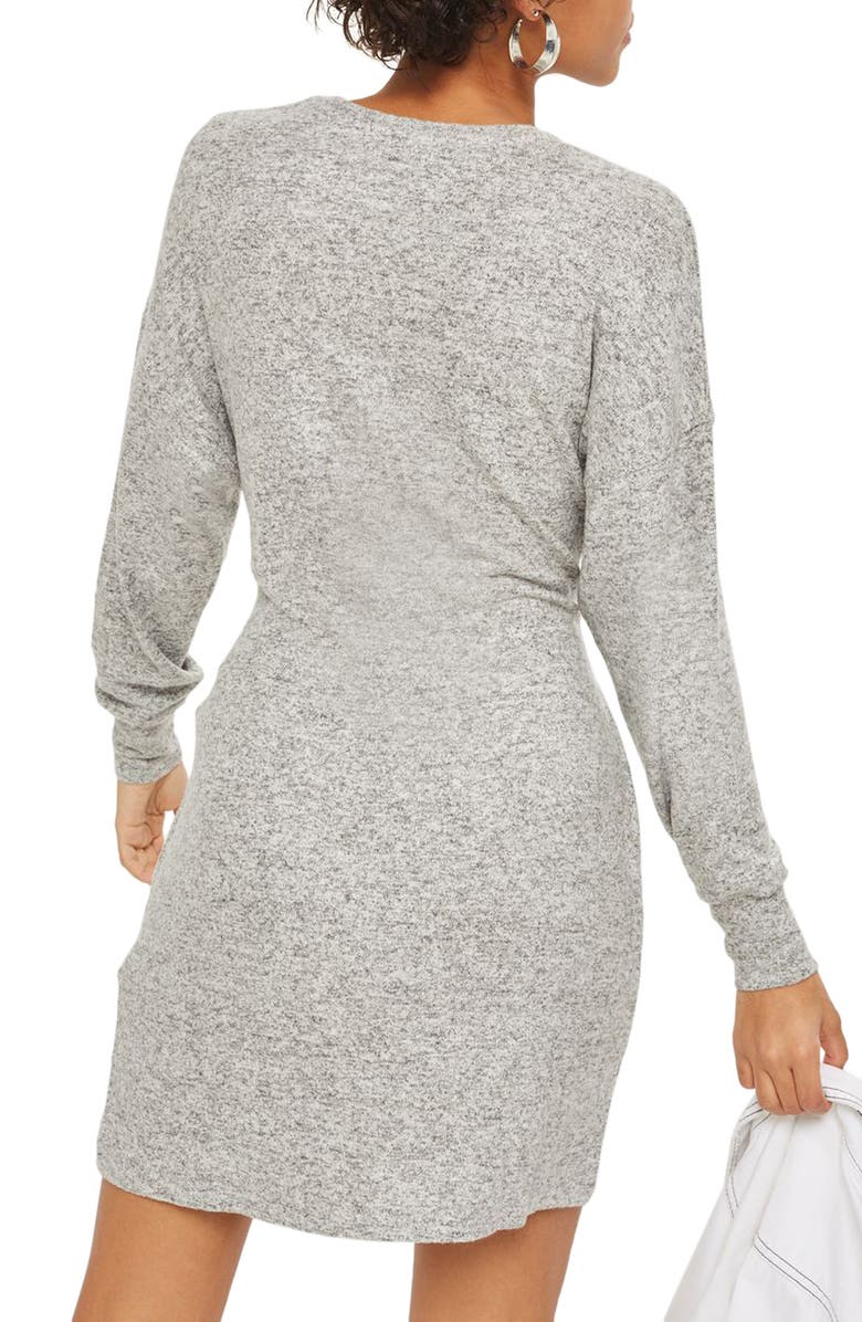 Topshop Tie Front Sweater Dress, Alternate, color,