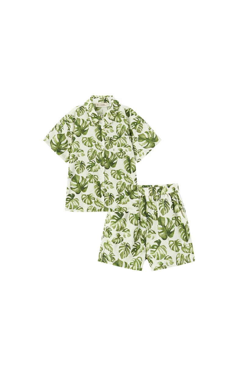 Milkbarn Collar Button-Up Shirt and Shorts Set, Main, color, Island Leaf
