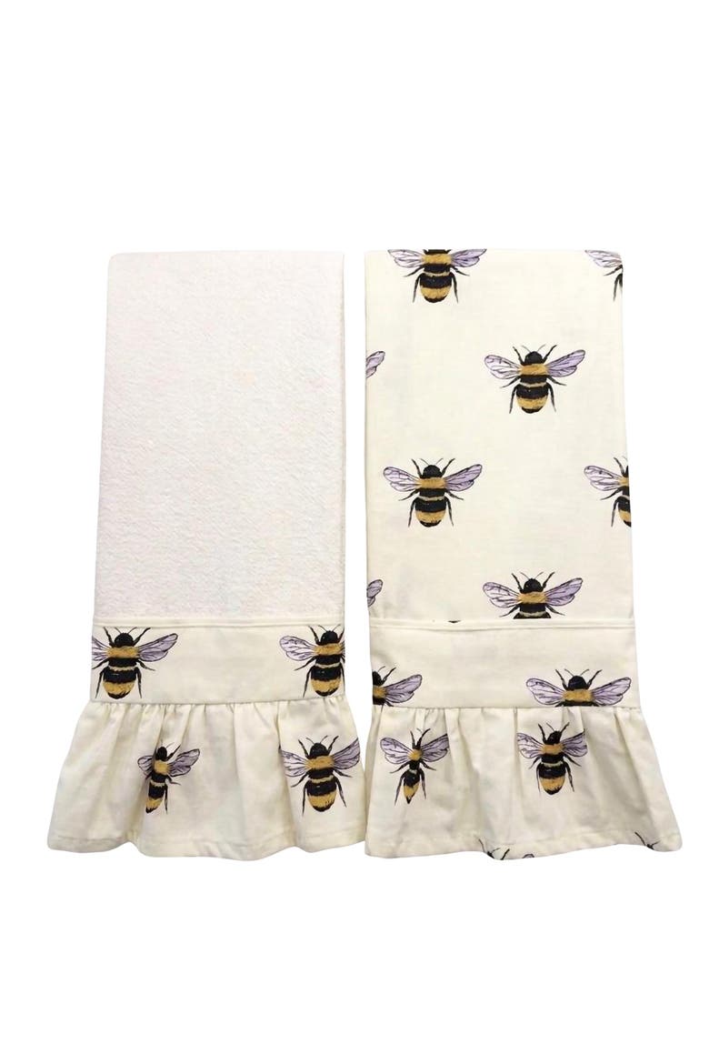 Honey Bee Ruffled Kitchen Towels - Set of 2, Main, color, White