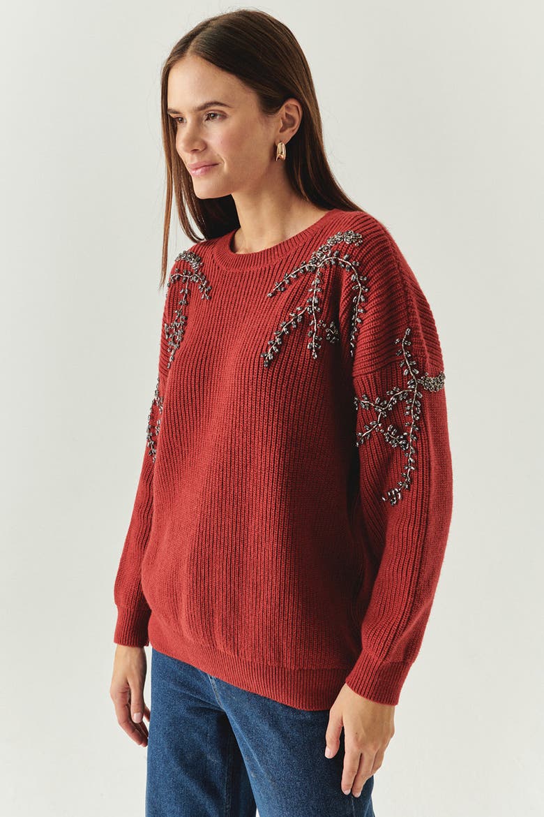 Grace Embroid Sweater, Alternate, color, RED