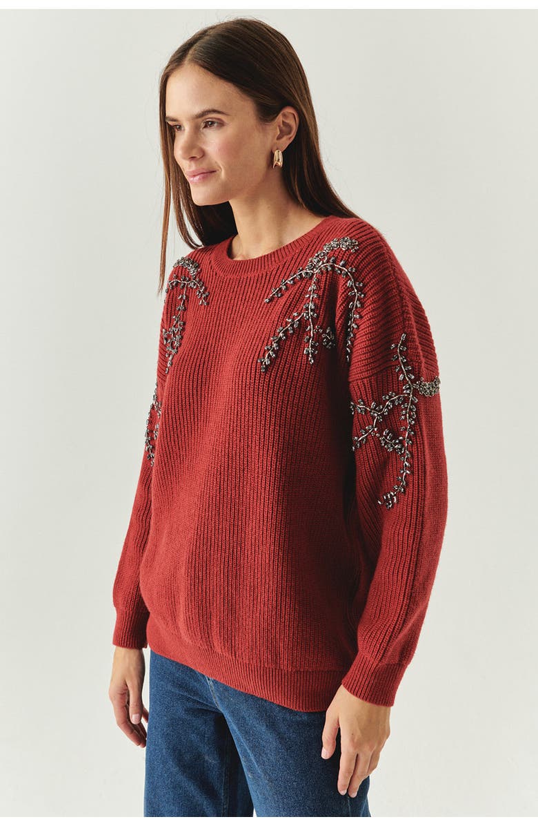Exquise Grace Embroid Sweater, Alternate, color, Red