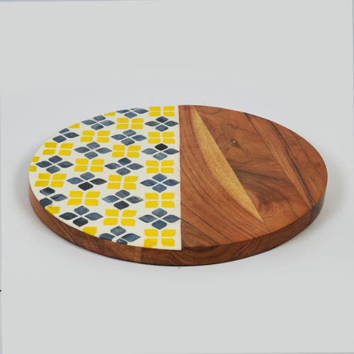 Mela Artisans Marigold Mosaic Acacia Wood Inlay Serve Board In Brown
