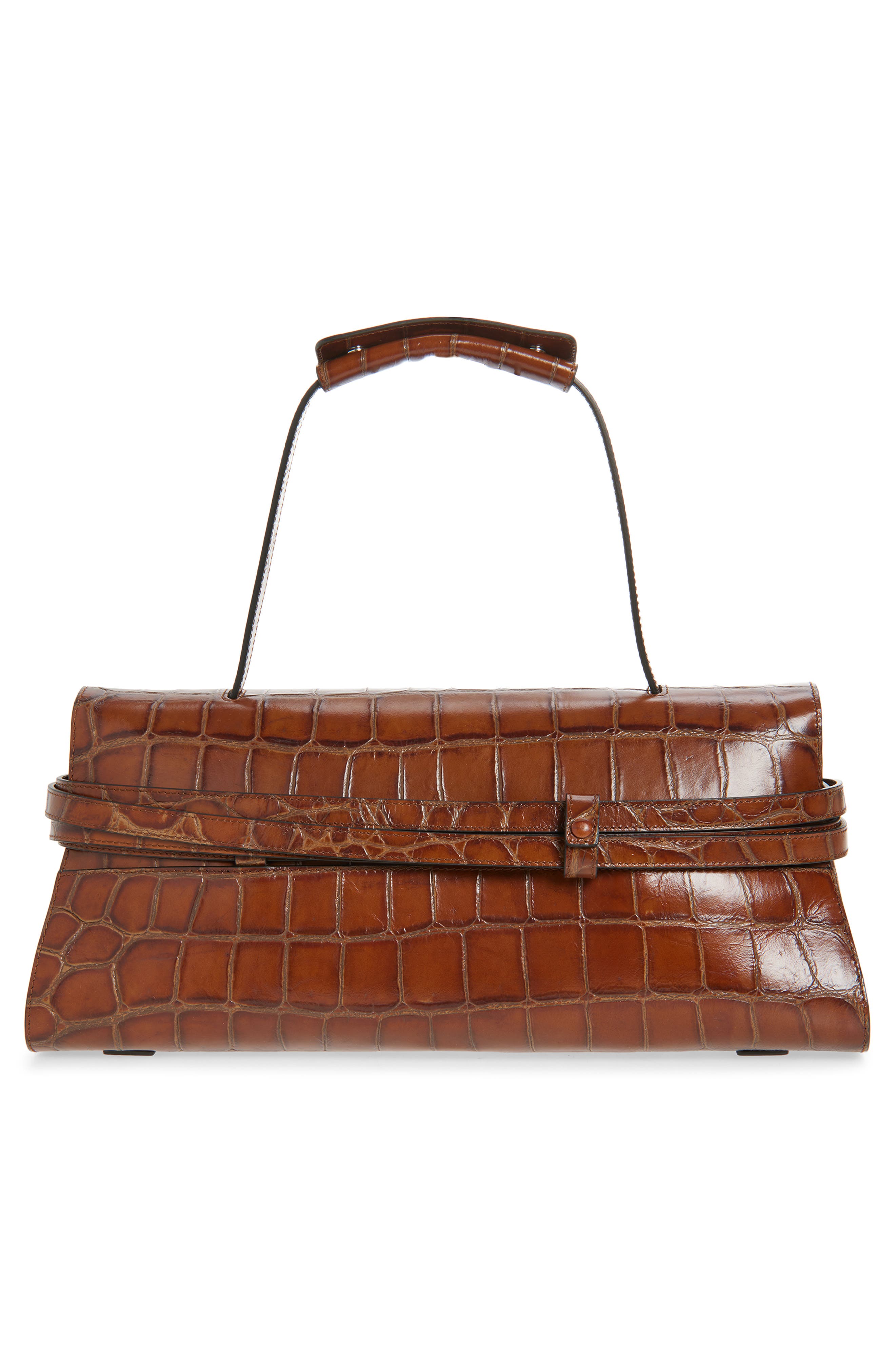 Moschino Tie Me Croc Embossed Leather East/West Shoulder Bag, Alternate, color, 210 Hide