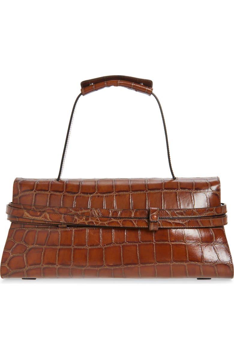 Moschino Tie Me Croc Embossed Leather East/West Shoulder Bag, Alternate, color, 210 Hide