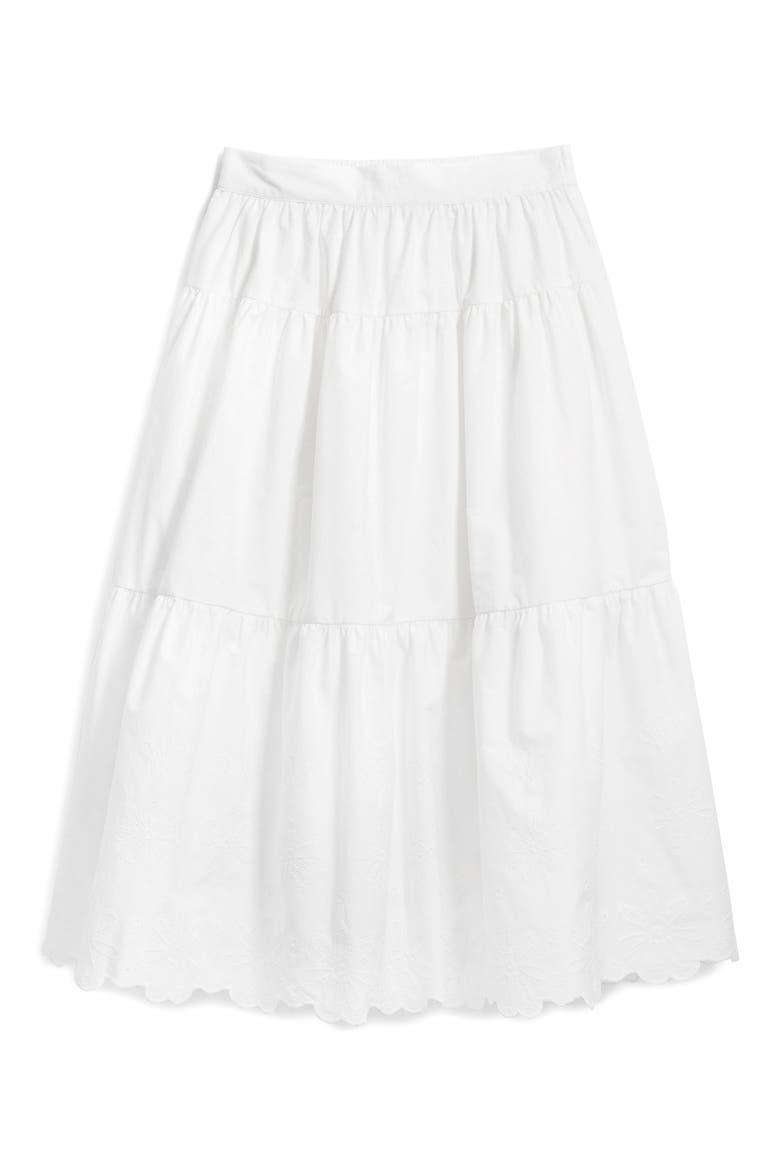 Embroidered Cotton Midi Skirt, Alternate, color, WHITE