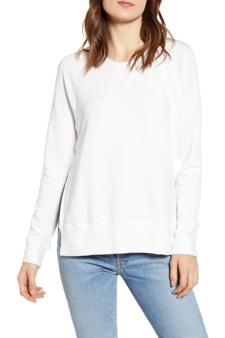 Side Slit Fleece Pullover, Main, color, WHITE