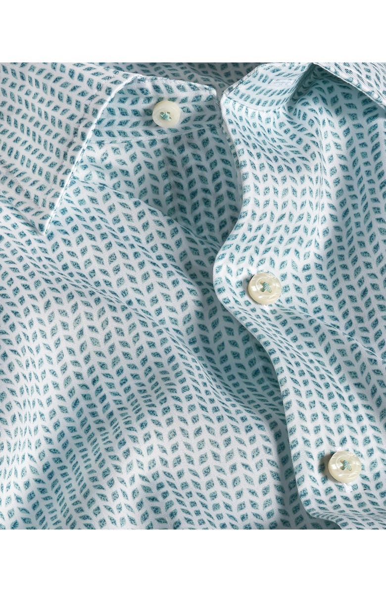 David Donahue Neat Print Lyocell Short Sleeve Shirt, Alternate, color, White/ Seafoam