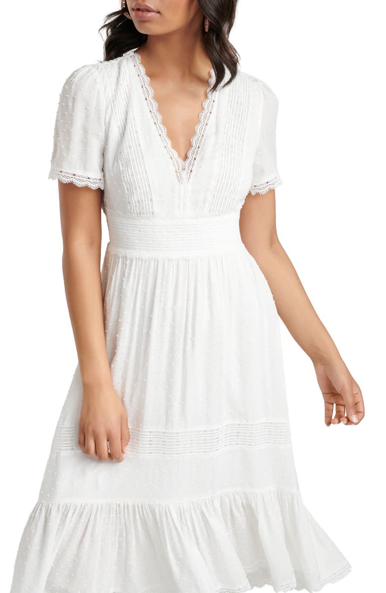 Ever New Margot Lace Trim Swiss Dot Midi Dress, Alternate, color,