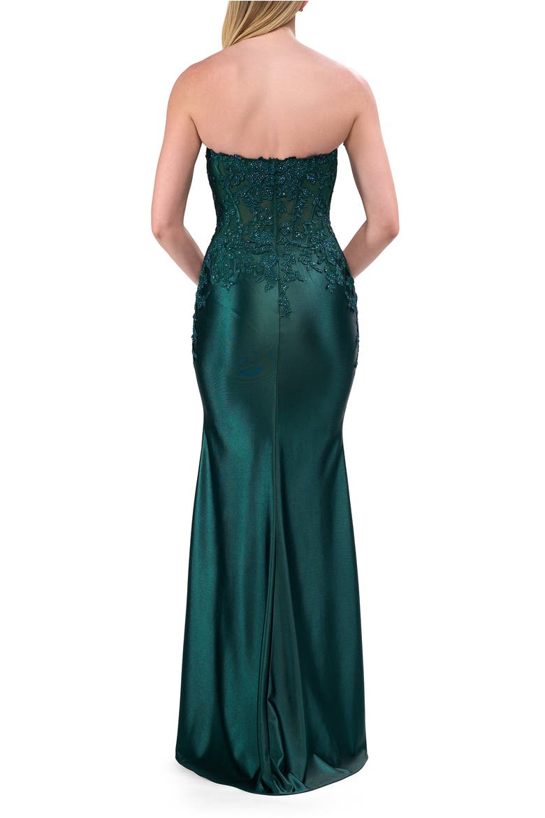 Strapless Satin Dress with Lace Top and Sweetheart Neckline, Alternate, color, Emerald