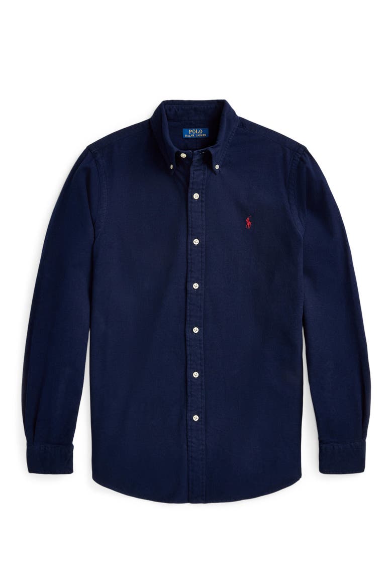Classic Fit Brushed Cotton Flannel Button-Down Shirt, Alternate, color, NAVY