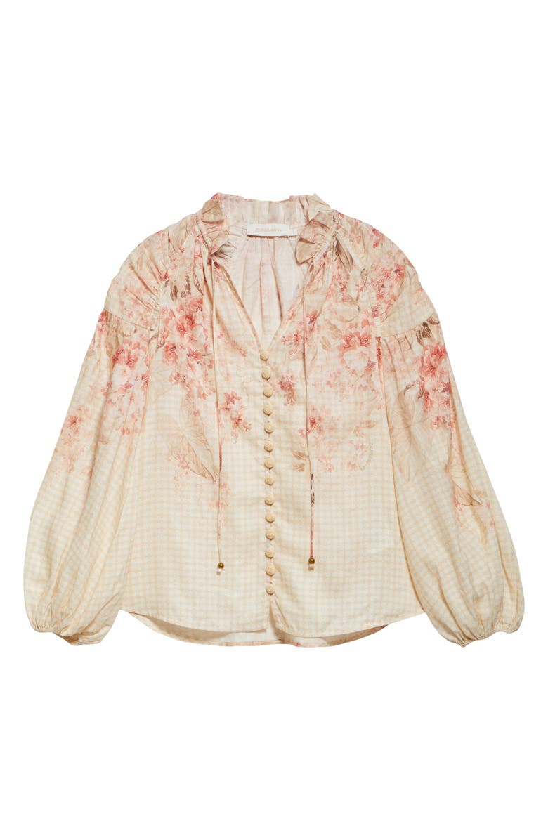 Zimmermann Tropical Floral Billow Ramie Shirt, Alternate, color, 