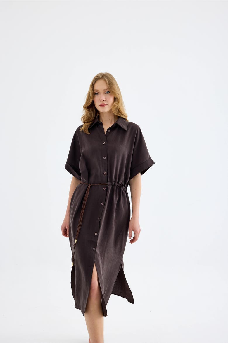Solenne Cotton Midi Shirt Dress, Alternate, color, Brown
