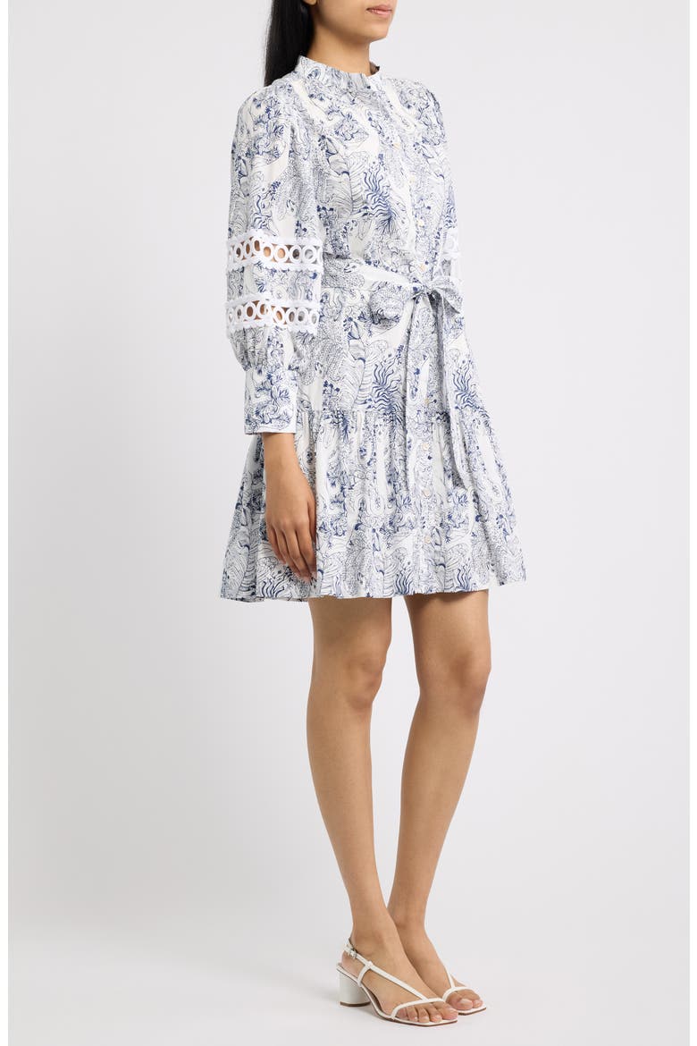 Drena Print Tie Waist Long Sleeve Shirtdress, Alternate, color, COCONUT LIL PALM PROWL