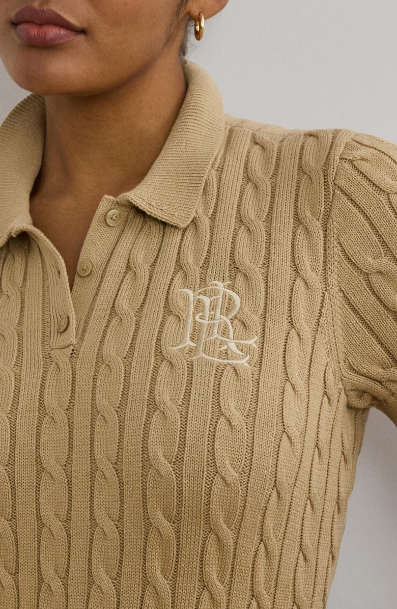 Lauren Ralph Lauren Short Sleeve Cable Knit Cotton Polo Sweater, Alternate, color,