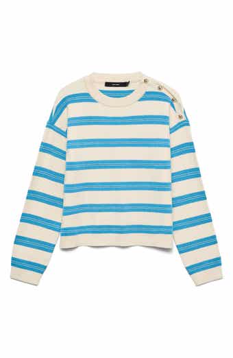 VERO MODA Stripe Button Shoulder Crop Sweater