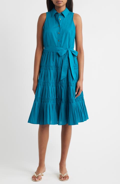 Diamond Detail Sleeveless Tie Waist Shirtdress (Regular & Petite)