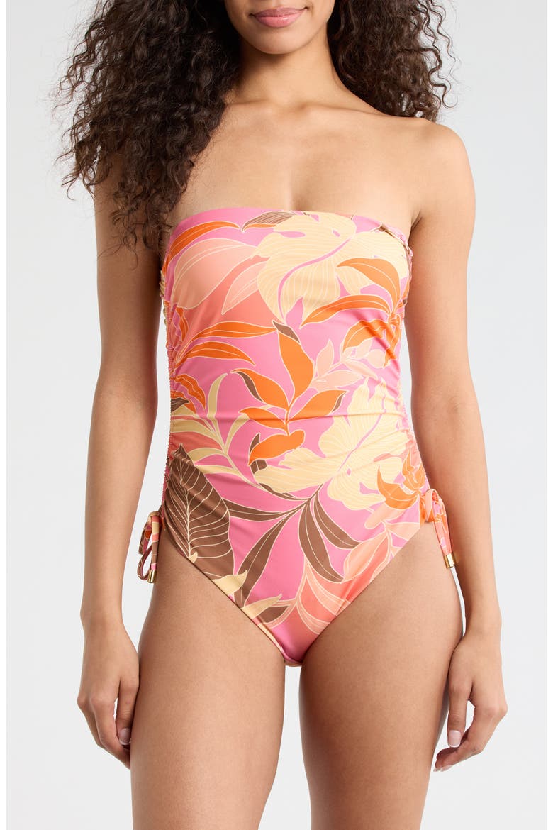 Banded Side Ruched One-Piece Swimsuit, Main, color, MULTI