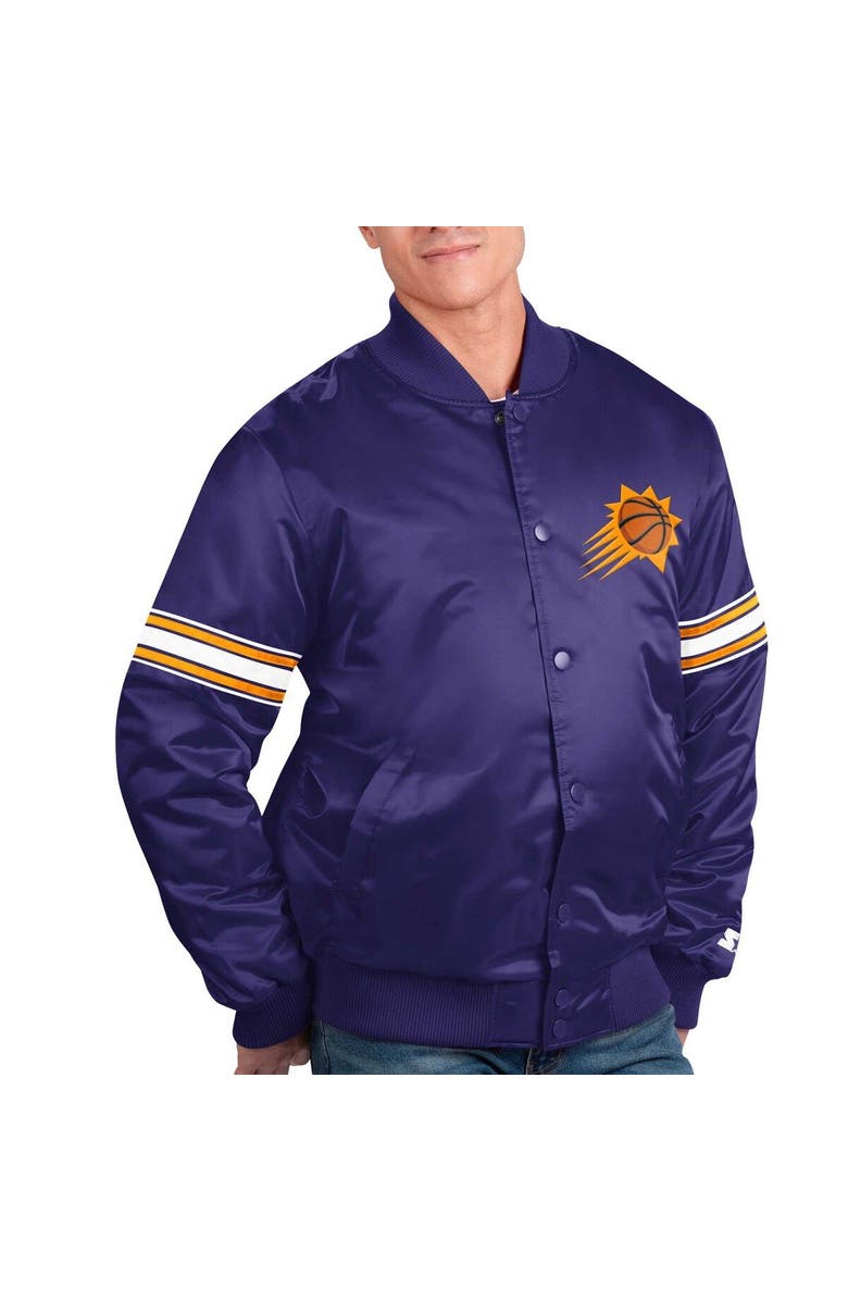 STARTER Men's Starter Purple Phoenix Suns Pick & Roll Satin Full-Snap Varsity Jacket, Alternate, color, Purple