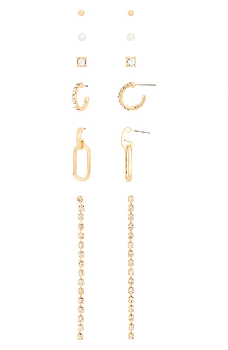 NORDSTROM RACK Set of 6 Crystal Stud Hoop & Drop Earrings, Main, color, Clear- White- Gold