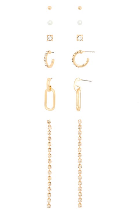 Set of 6 Crystal Stud Hoop & Drop Earrings