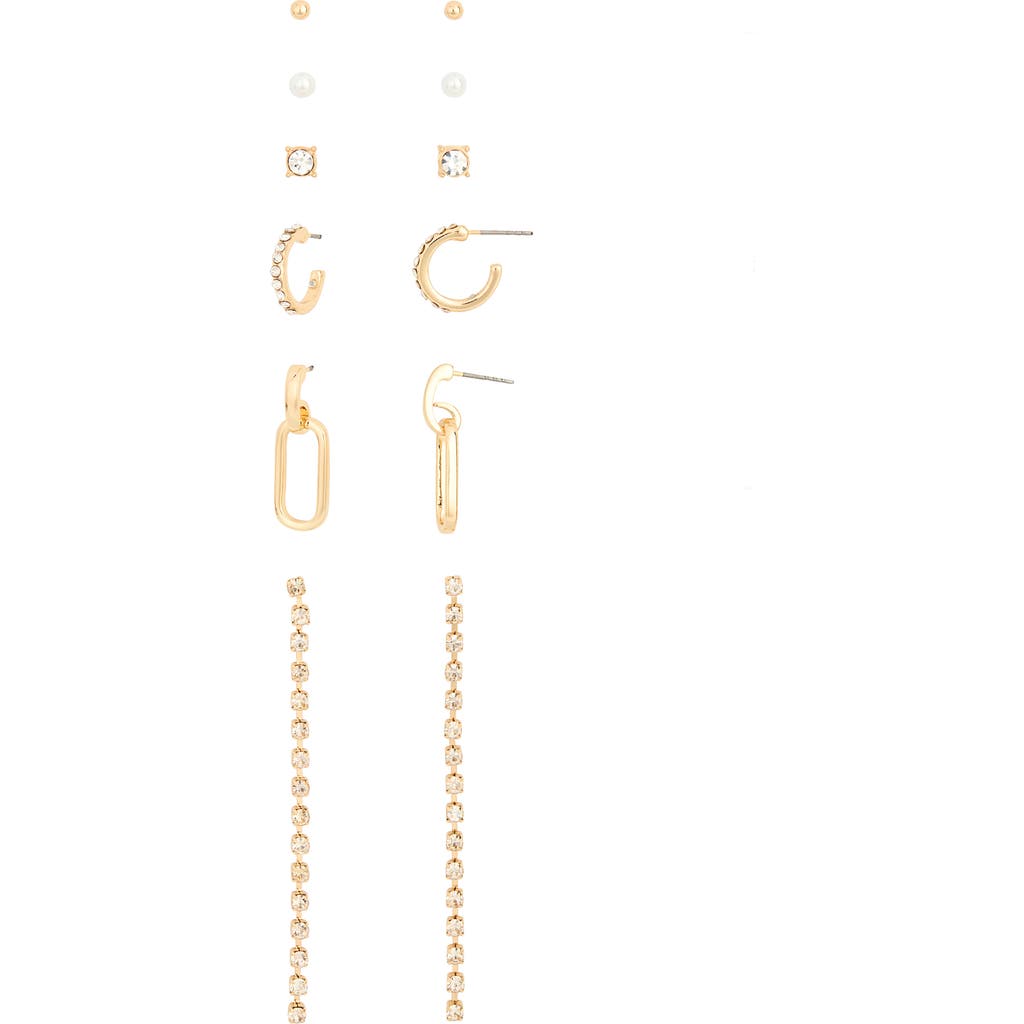Nordstrom Rack Set Of 6 Crystal Stud Hoop & Drop Earrings In Gold