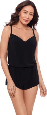 Aqua Green V-Neck Blouson Slimming Swimsuit Romper with Pockets