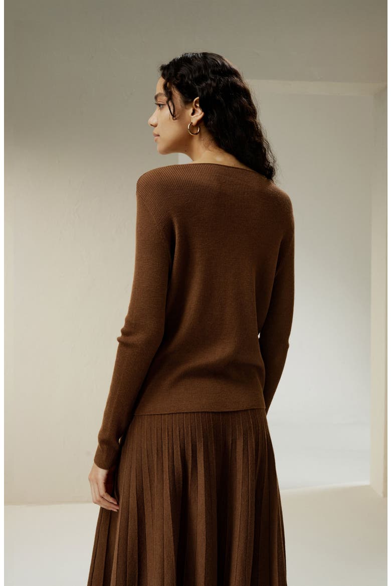 V-neck Ultra-fine Merino Wool Sweater, Alternate, color, Brown