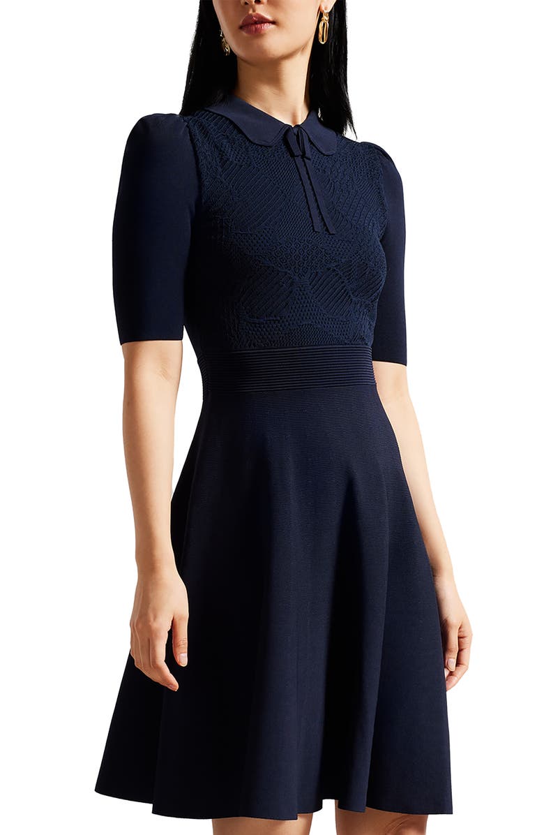 Ted Baker London Hillder Pointelle Bodice Fit & Flare Dress, Alternate, color, 