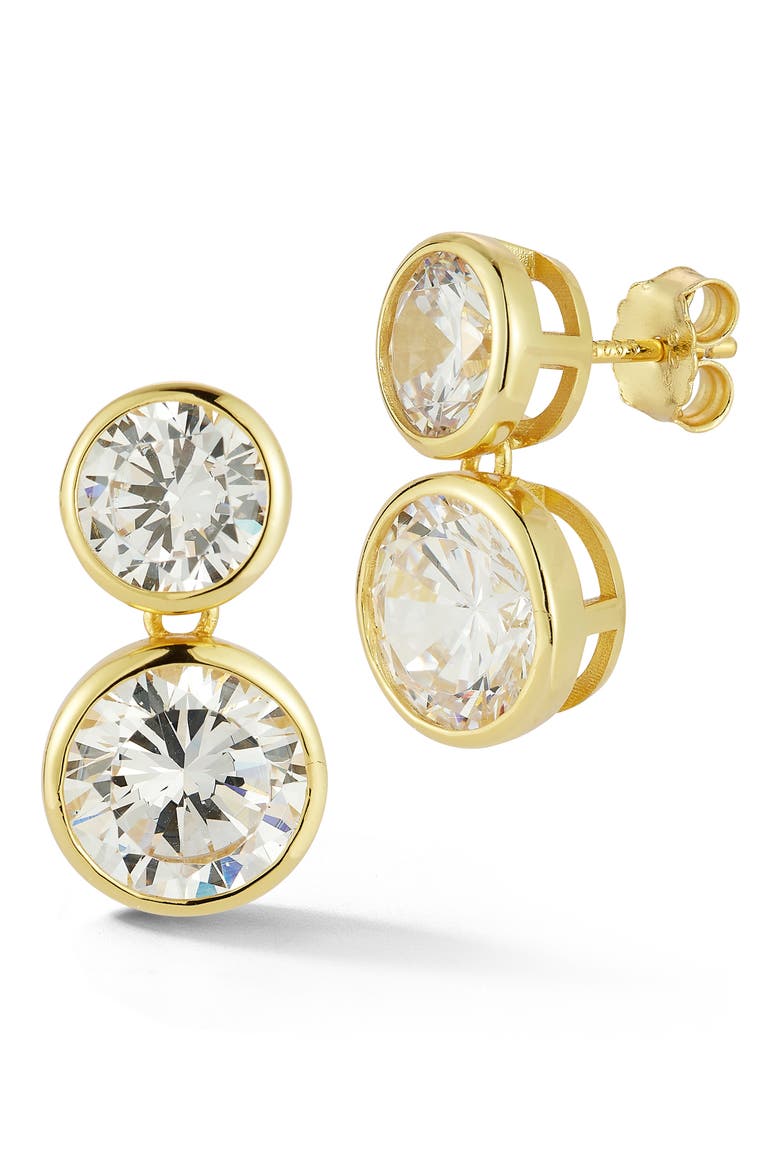 Bezel Set Cubic Zirconia Drop Earrings, Main, color, GOLD