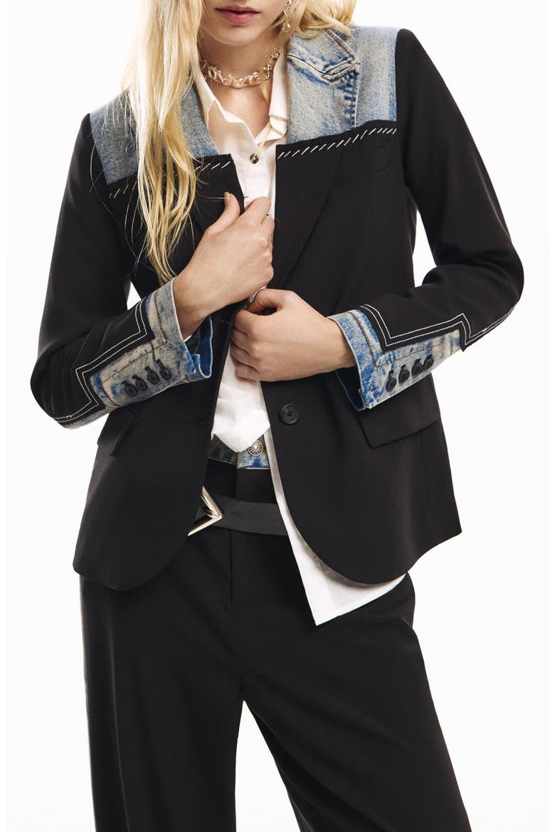 Mixed Media Blazer, Main, color, BLACK