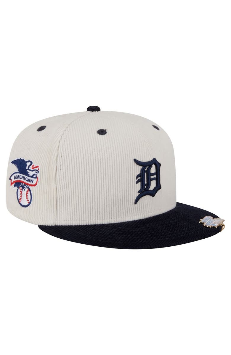 New Era Men's New Era Cream/Navy Detroit Tigers Two-Tone Corduroy 59FIFTY Fitted Hat, Main, color, 