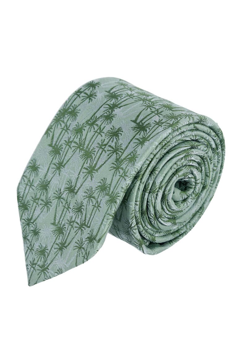 Nohea Palm Tree Linen Blend Novelty Necktie, Main, color, Green