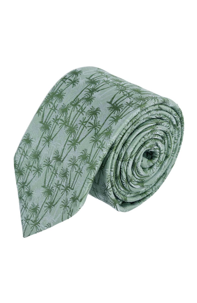 Trafalgar Nohea Palm Tree Linen Blend Novelty Necktie, Main, color, Green