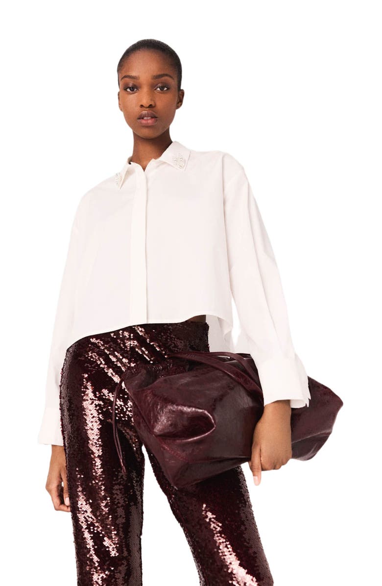 maje Cropped shirt with jewel detail, Main, color, White